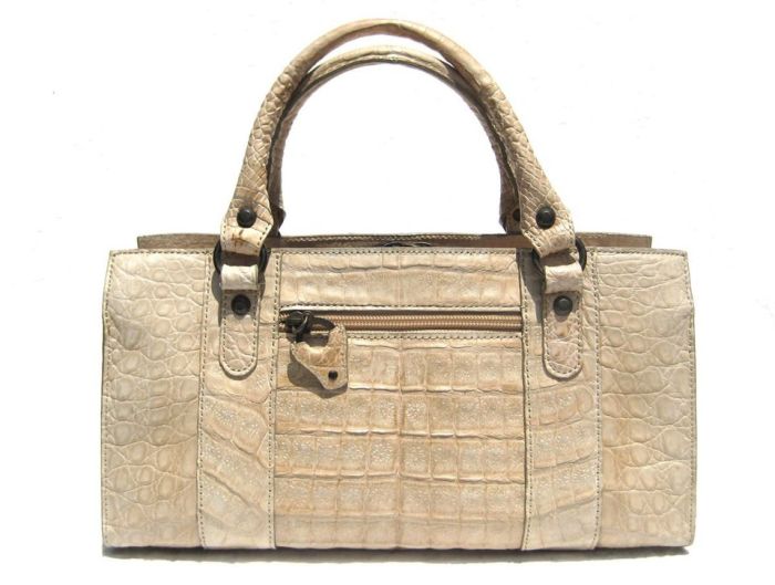 CREAM Buff CROCODILE Belly Skin Handbag