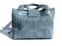 POWDER BLUE Hornback Crocodile Skin Satchel Shoulder Bag