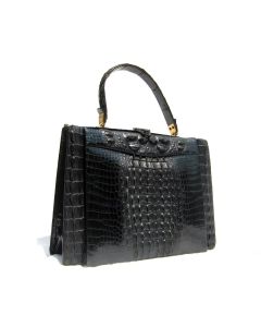 Amazing JET BLACK Hornback ALLIGATOR Skin Handbag