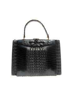Amazing JET BLACK Hornback ALLIGATOR Skin Handbag