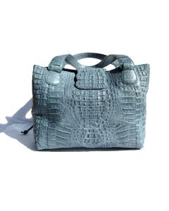 POWDER BLUE Hornback Crocodile Skin Satchel Shoulder Bag